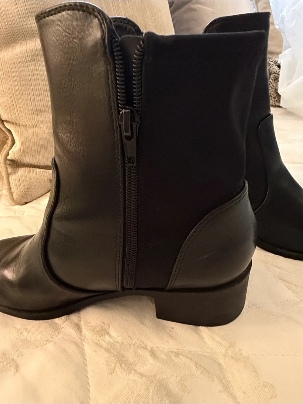 Women’s  Black Leather Zip Ankle Boots